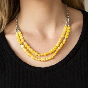 Paparazzi Staycation Status Yellow Stone Necklace and Earrings Set
